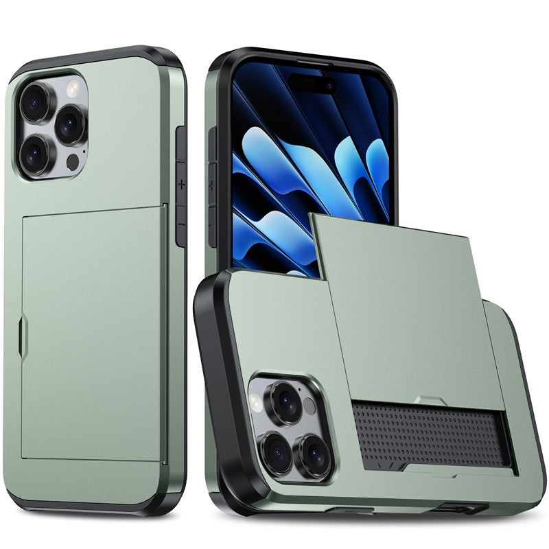 Mobile Phone Case Sliding Cover Card Two-in-one Anti-drop Protective Wallet Credit Card Holder