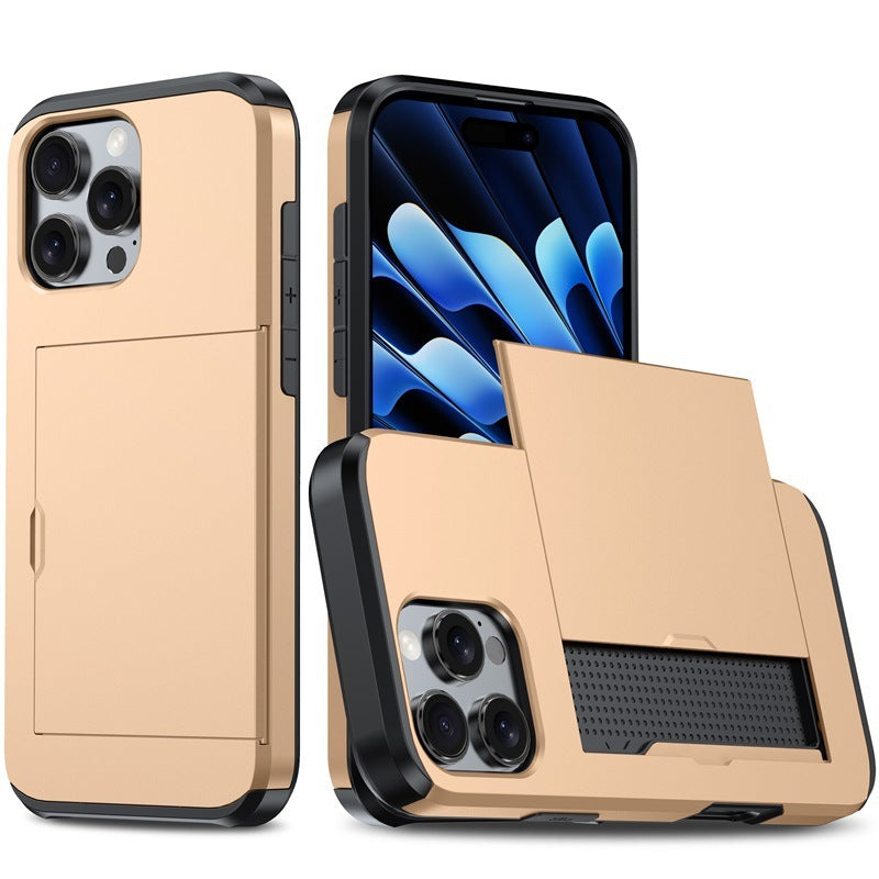 Mobile Phone Case Sliding Cover Card Two-in-one Anti-drop Protective Wallet Credit Card Holder