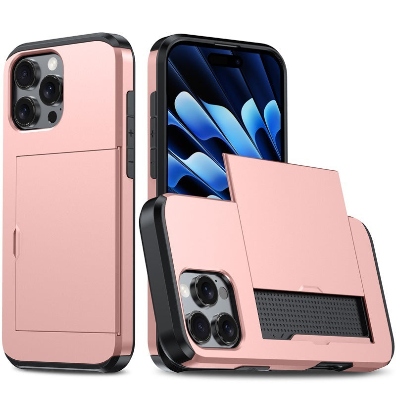 Mobile Phone Case Sliding Cover Card Two-in-one Anti-drop Protective Wallet Credit Card Holder