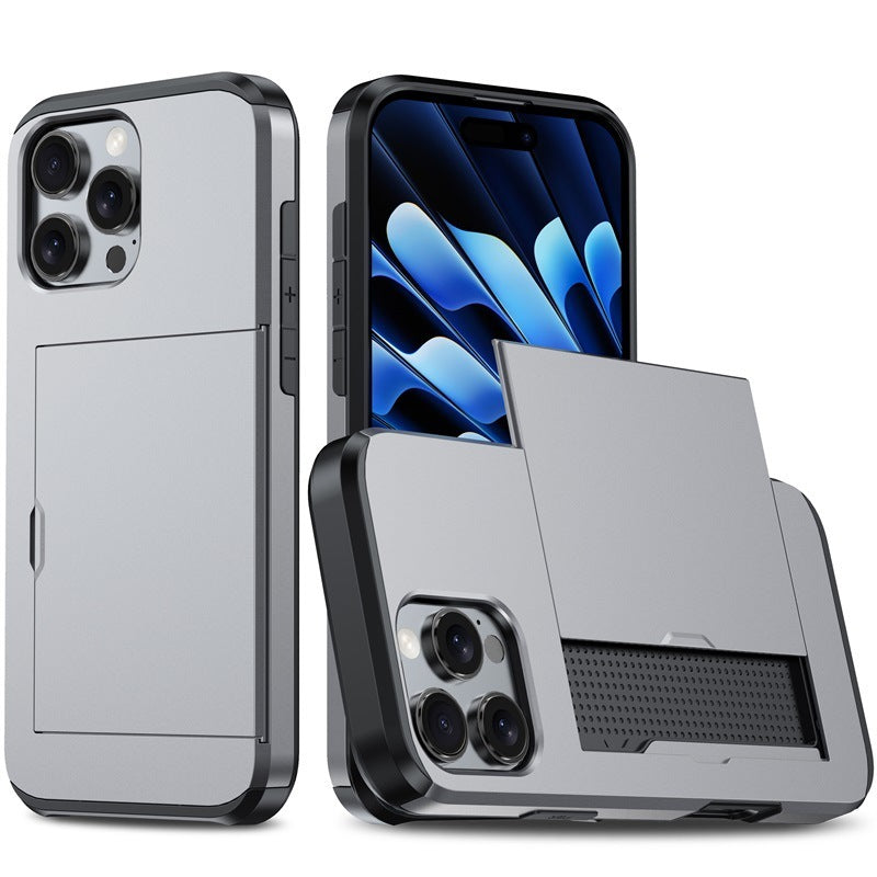 Mobile Phone Case Sliding Cover Card Two-in-one Anti-drop Protective Wallet Credit Card Holder