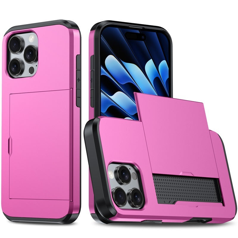 Mobile Phone Case Sliding Cover Card Two-in-one Anti-drop Protective Wallet Credit Card Holder